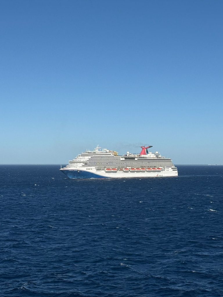 Luxury cruise ship sailing on the open ocean