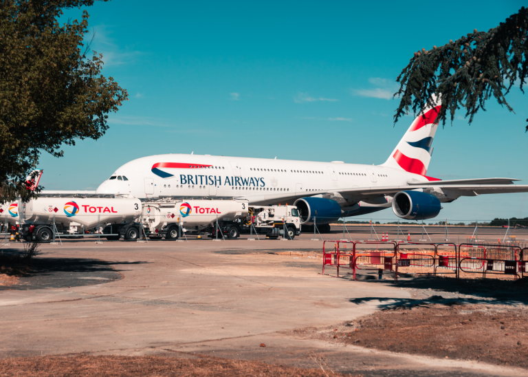 Commercial airliner being serviced at the airport